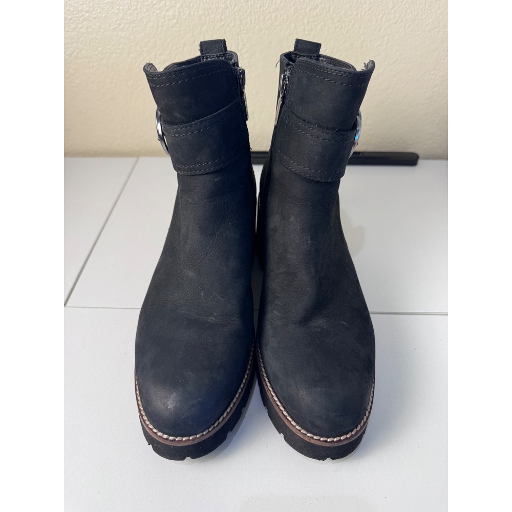 Blondo Waterproof Black Leather Ankle Boots Women 9 Buckle Lug Sole Platform
